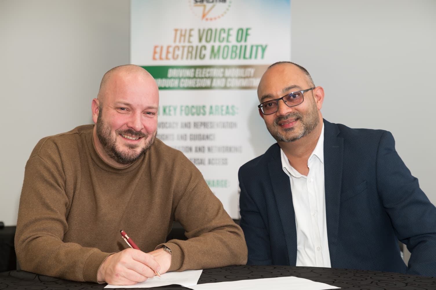 Markus Rotevatn, Head of International Projects and Partnerships at the Norwegian EV Association, and Hiten Parmar, Co-founder of SAEMA