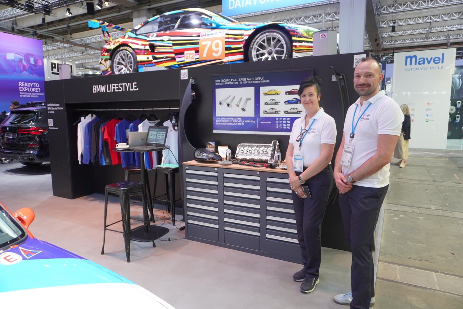 Jurra Fischer and Martin Zimmermann of BMW's Classic Car division with some of the parts and components that they have proudly recreated for owners.