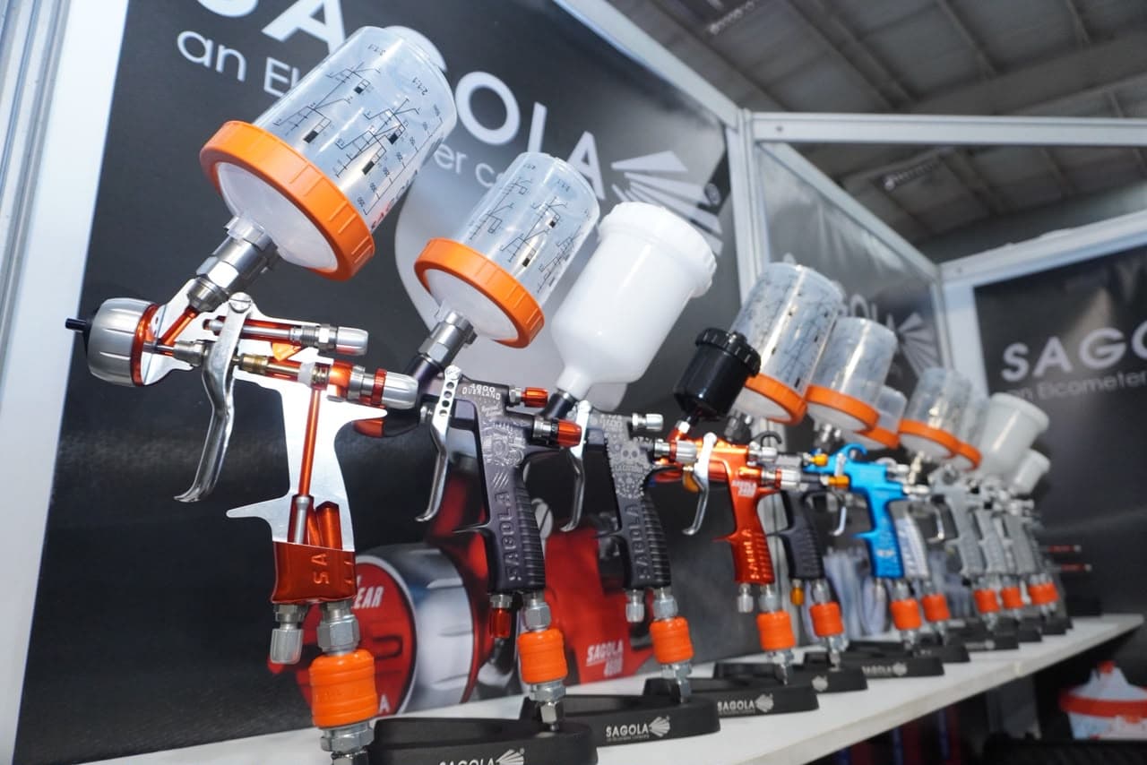 Range of spray guns provided by Sagola. Photo taken by Zebrena Ralph